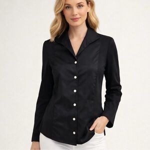Hinson Wu Black Donna Button Front Top SZ Medium Minimalist Quiet Luxury NWT